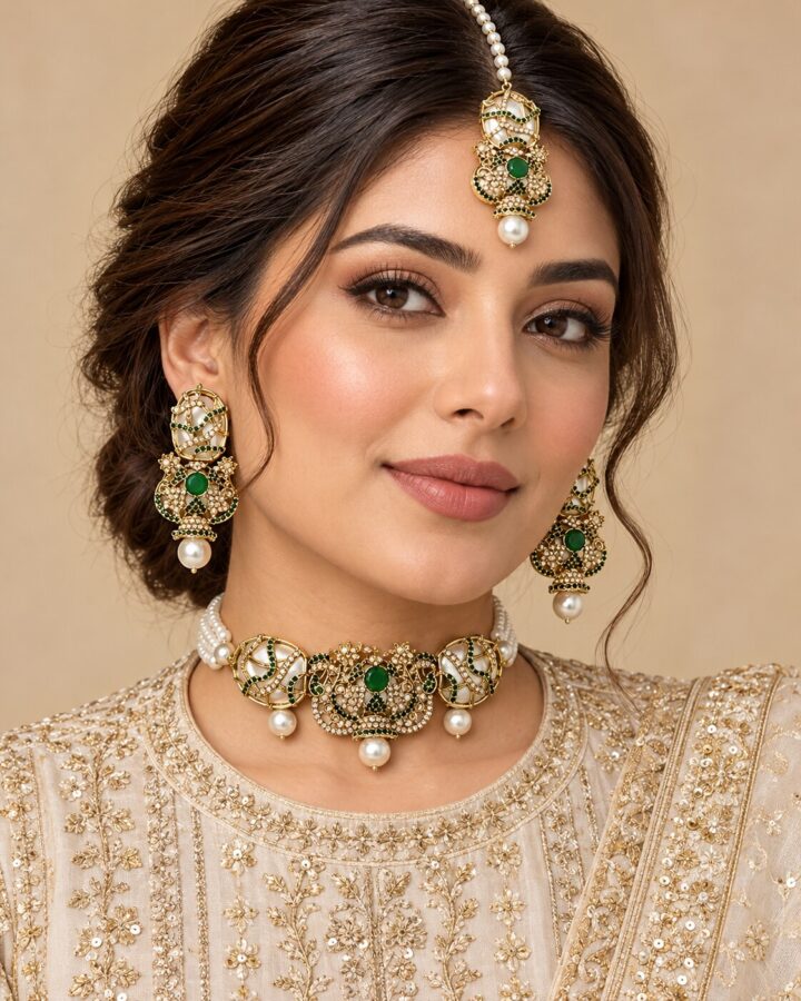 Turkish Choker Set Green D3 worn view