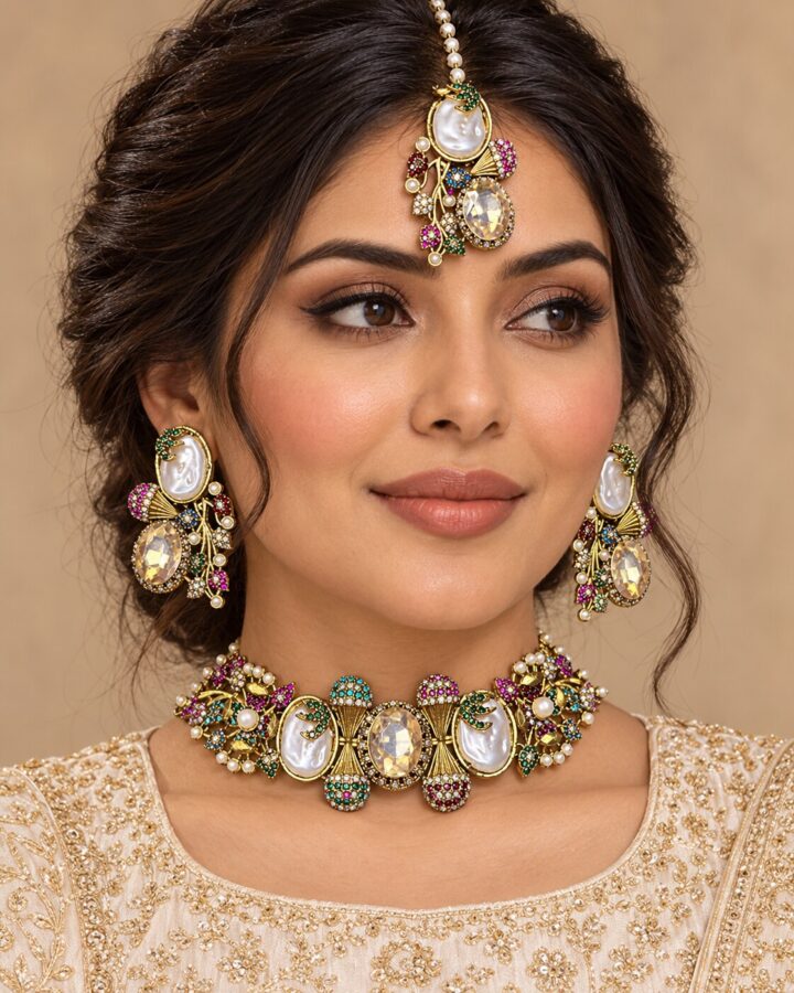 Turkish Choker Set White D4 worn view
