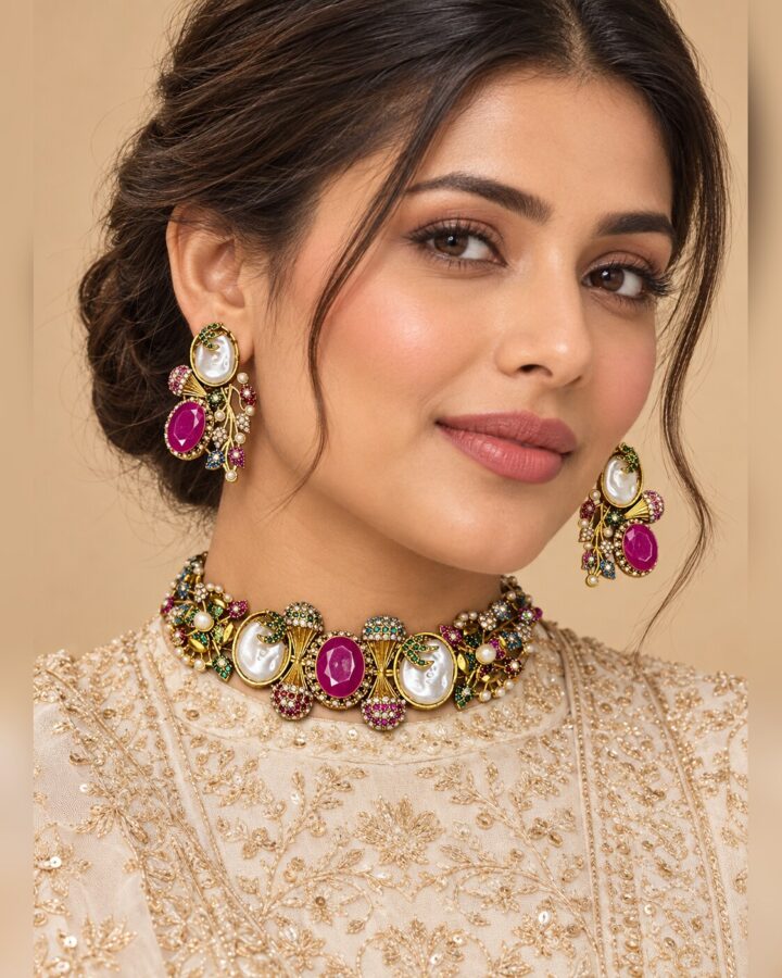 Turkish Choker Set Ruby D4 worn view