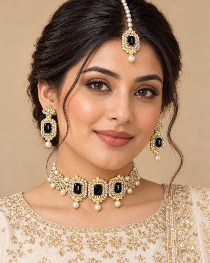 Black Embellished Jewellery Set worn view