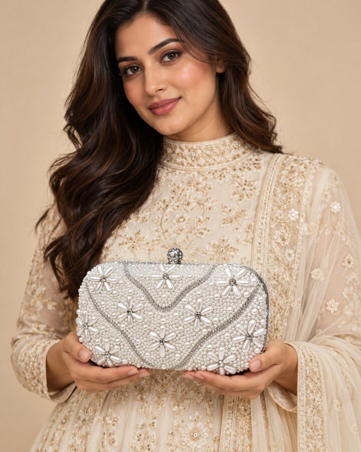 Pearl Embellished Clutch worn view