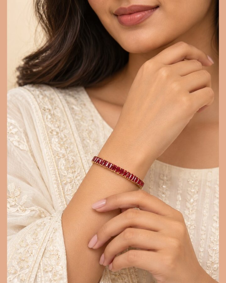 Red American Diamond Bracelet worn view