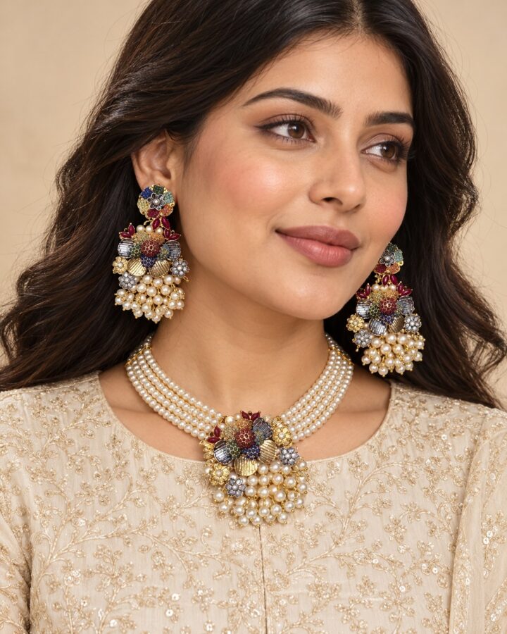 Maroon Jewellery Set worn view