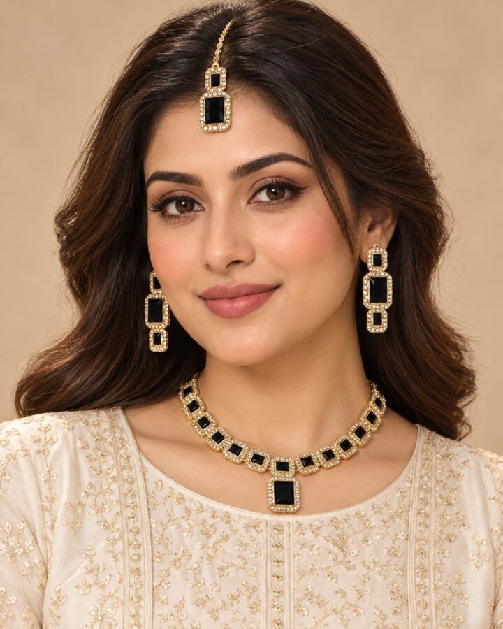 Black Zircon Jewellery Set worn view