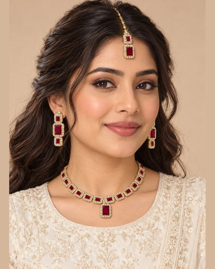 Red Zircon Jewellery Set worn view