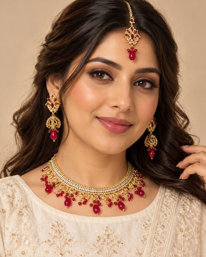 Red Zircon Jewellery Set worn view