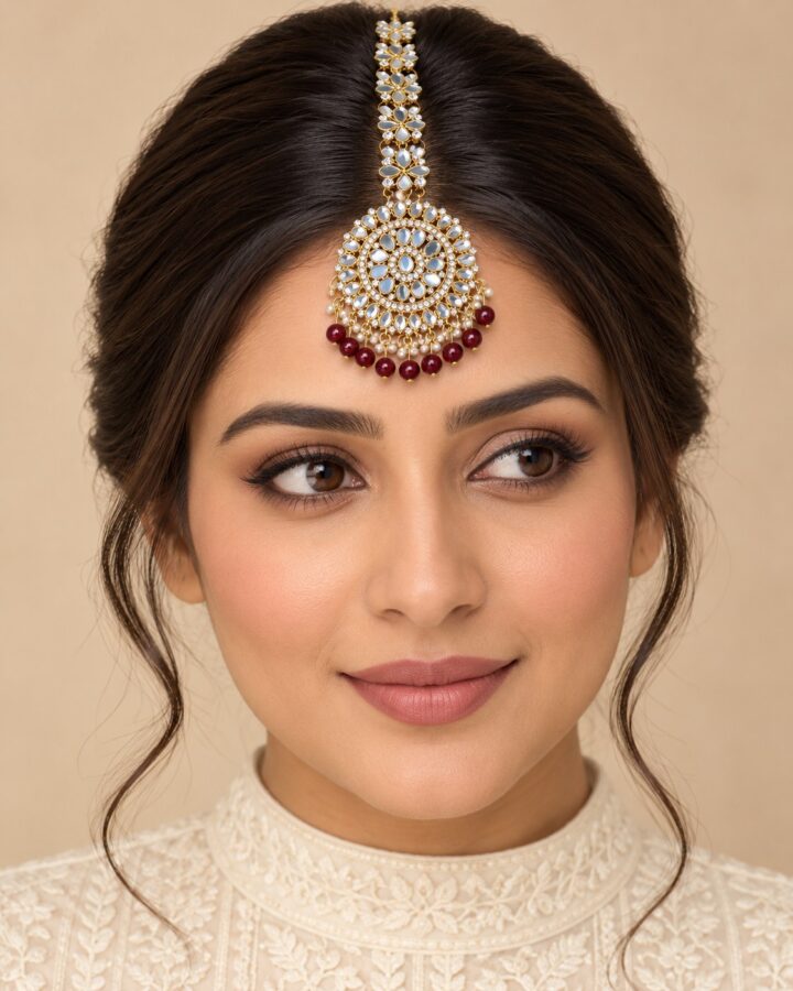 Maroon Kundan Tikka worn view