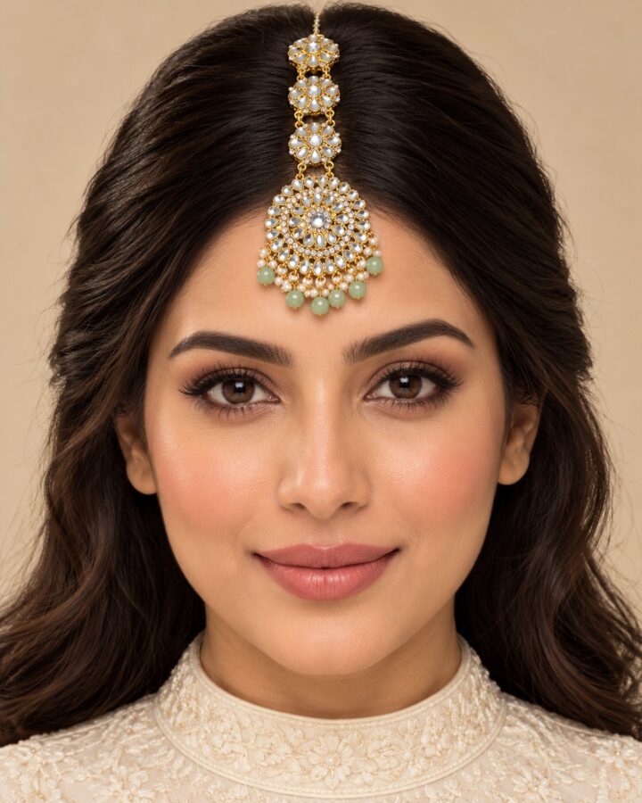 Mint Kundan Tikka worn view
