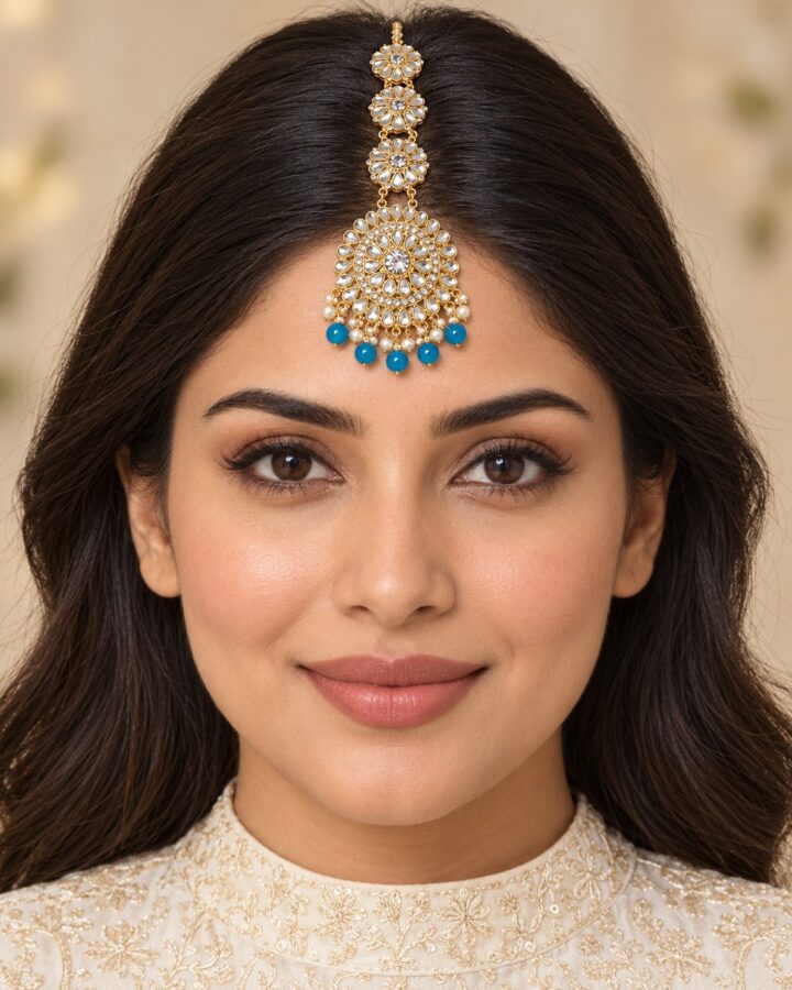 Blue Kundan Tikka worn view