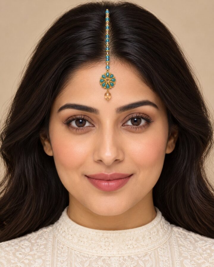 Blue Kundan Tikka worn view