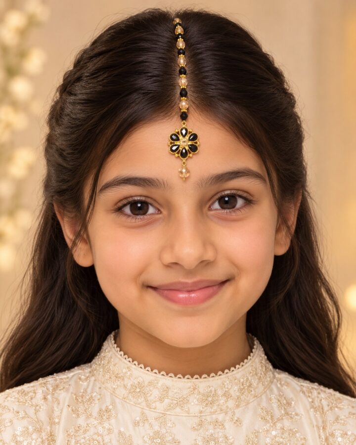 Black Kundan Tikka for Kids worn view
