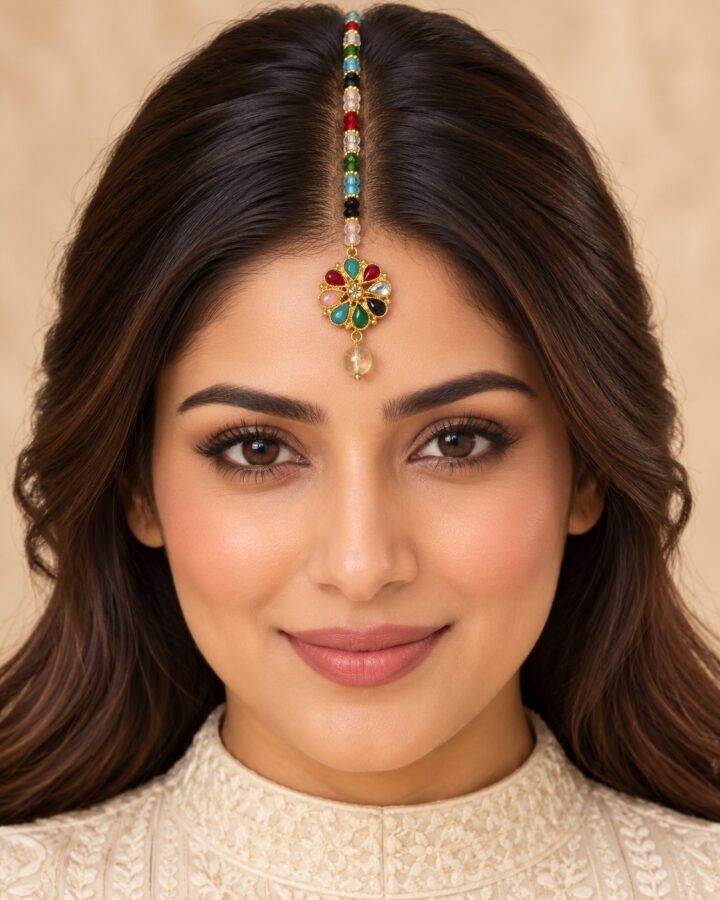 Multi Kundan Tikka worn view