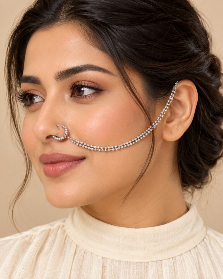 Silver Embellished Nose Ring worn view