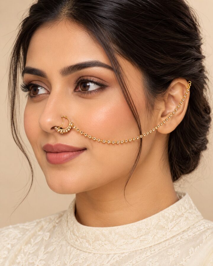 Champagne Embellished Nose Ring worn view