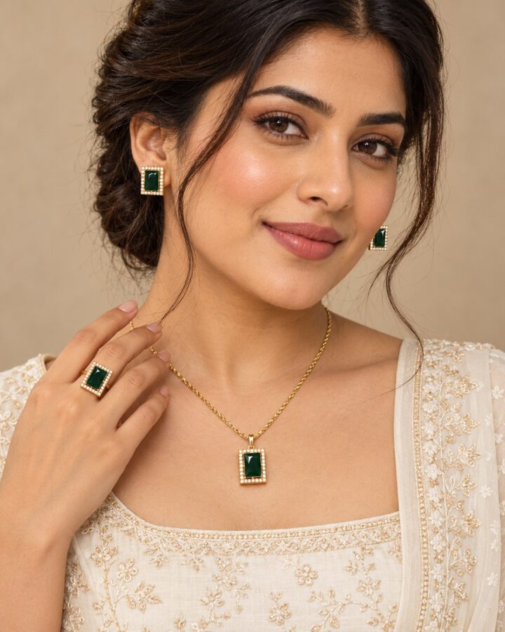 Green Pendant Set worn view
