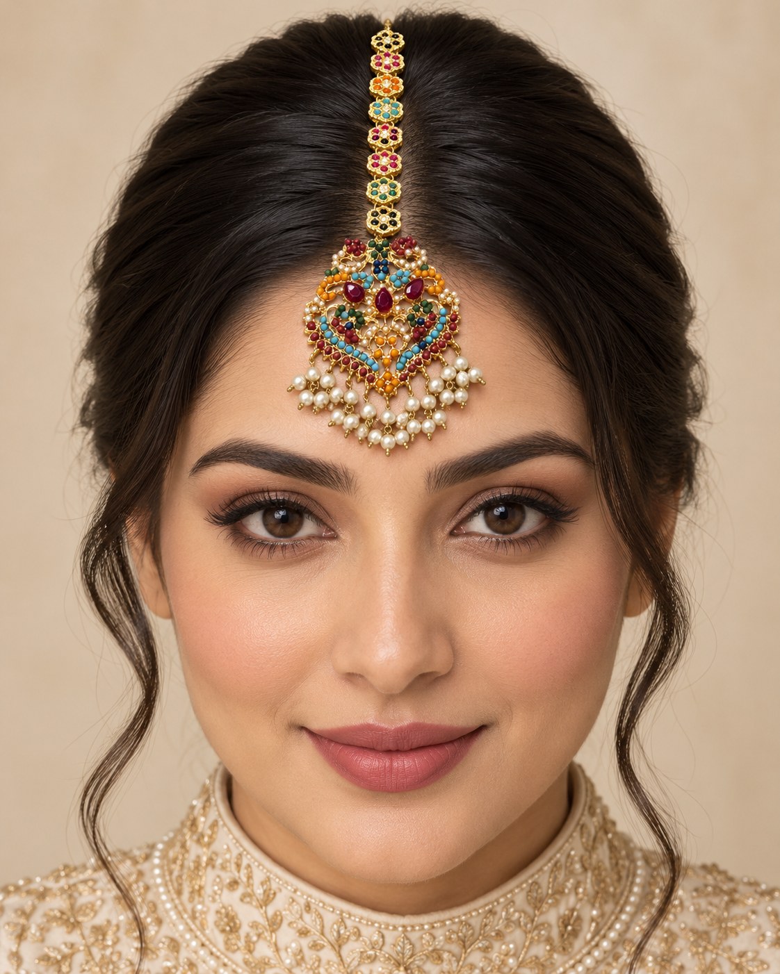 Maroon Nauratan Tikka worn view
