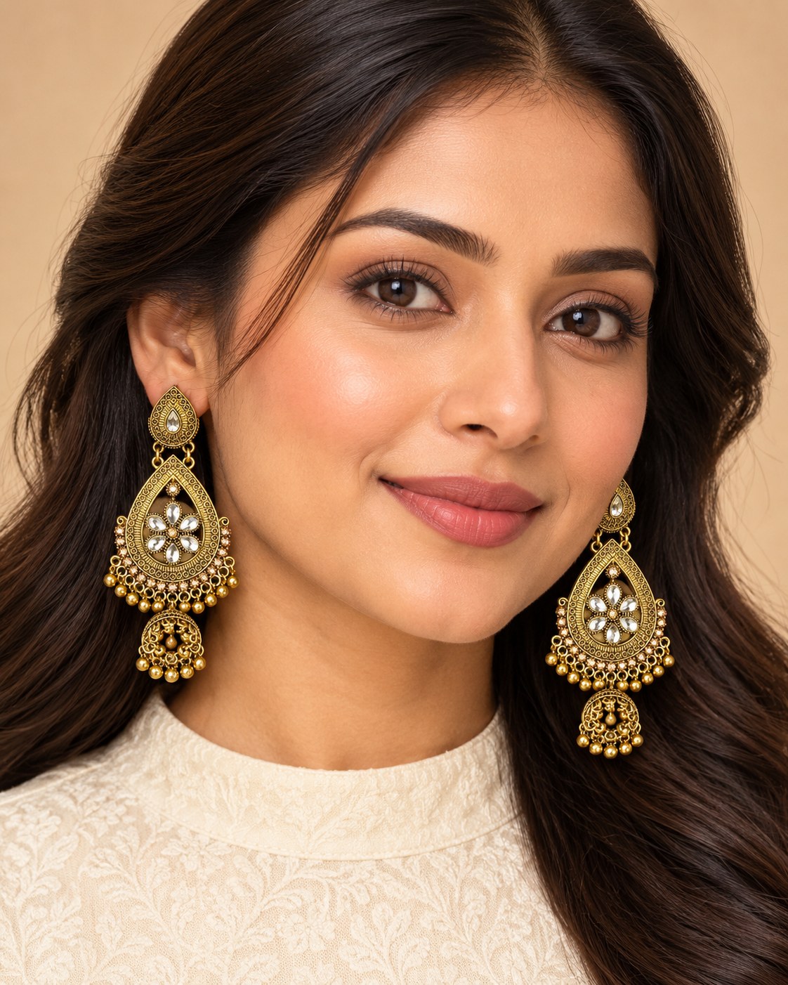 Golden Oxidised Earrings worn view
