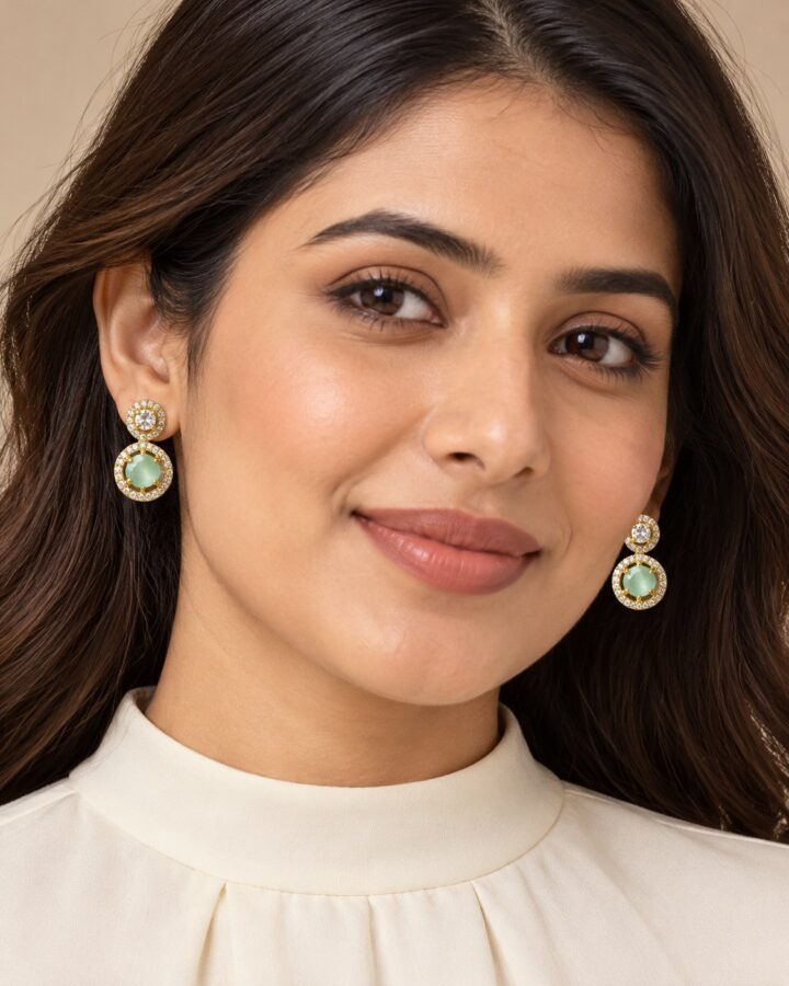 Mint American Diamond Stud Earrings worn view