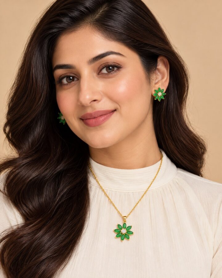 Green Flower Pendant worn view